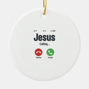 Jesus Calling Phone Screen Christian Shirt Design_ Ceramic Ornament