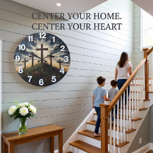 Jesus Calvary Hill Impasto Large Clock