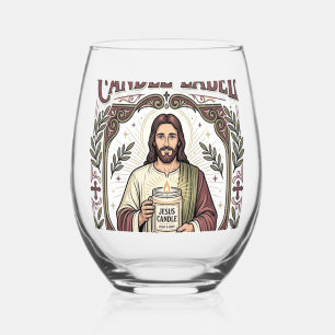 Jesus Candle Label Jesus Candle Christian Faith Vi Stemless Wine Glass