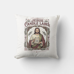 Jesus Candle Label Jesus Candle Christian Faith Vi Throw Pillow