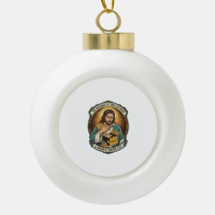 Jesus Cardboard Box Paper Cut Finger Pain Humor_1 Ceramic Ball Christmas Ornament