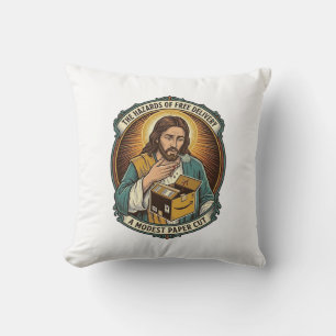 Jesus Cardboard Box Paper Cut Finger Pain Humor_1 Throw Pillow