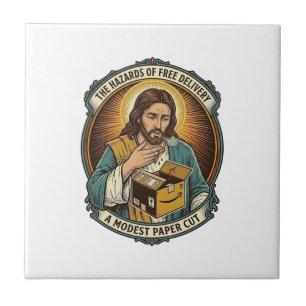 Jesus Cardboard Box Paper Cut Finger Pain Humor_1 Tile