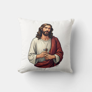 Jesus Carpenter Mark Vintage Engraving Tee 2 Throw Pillow