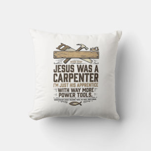 Jesus Carpenter Woodworker Apprentice Vintage Shir Throw Pillow