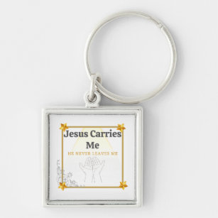Jesus Carries Me He Never Leaves Me Gold Keychain