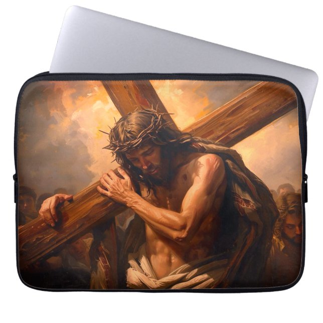 Jesus Carries The Cross Laptop Case (Front)