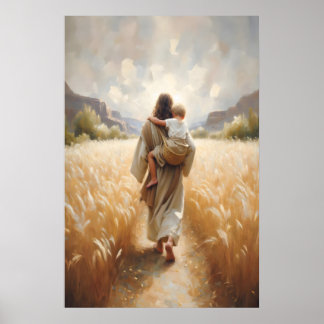 Jesus Carrying Child Jesus and Boy Jesus and Kids Poster