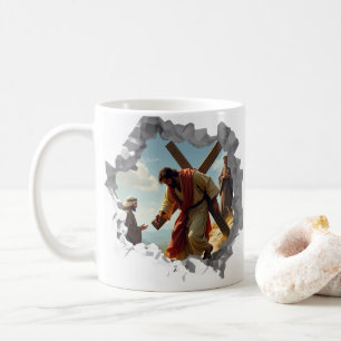 Jesus Carrying Cross Broken Wall Christian Faith Coffee Mug