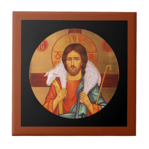 Jesus Carrying Lost Lamb on Shoulders Tile