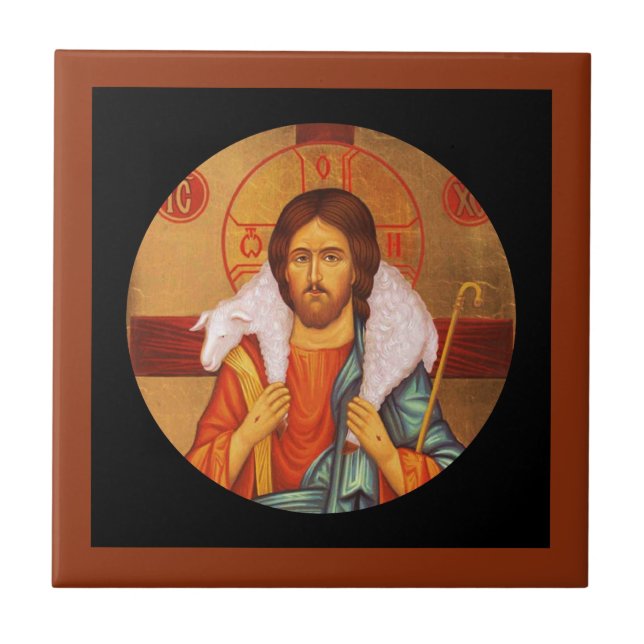 Jesus Carrying Lost Lamb on Shoulders Tile (Front)