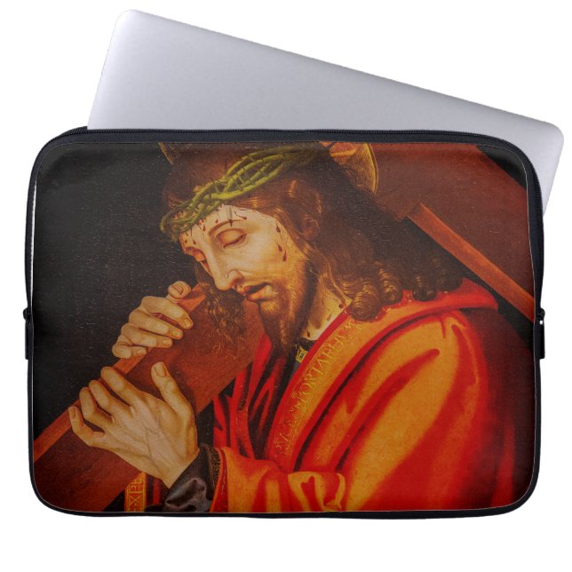 Jesus carrying the cross laptop case (Front)