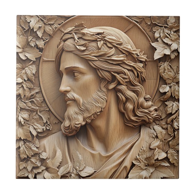 Jesus Carving Ceramic Tile (Front)