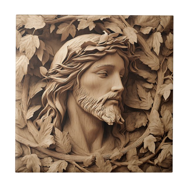 Jesus Carving Ceramic Tile (Front)