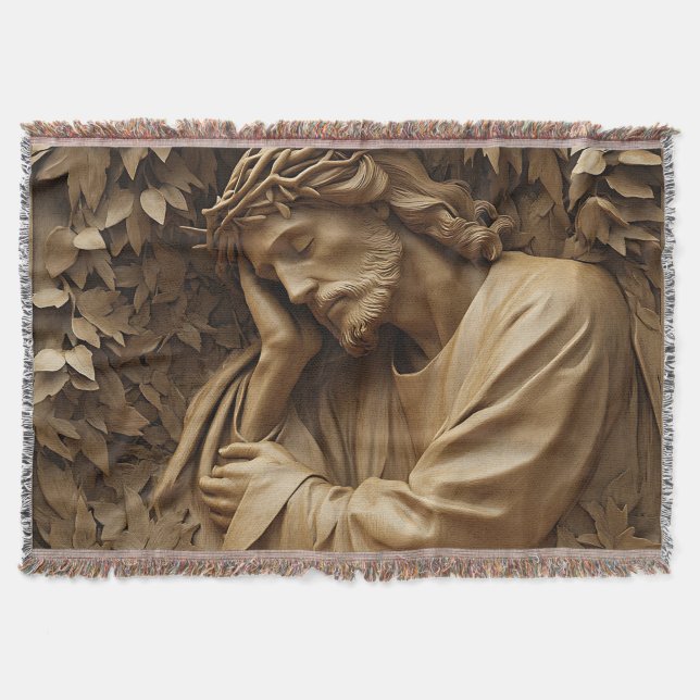 Jesus Carving Throw Blanket (Front)