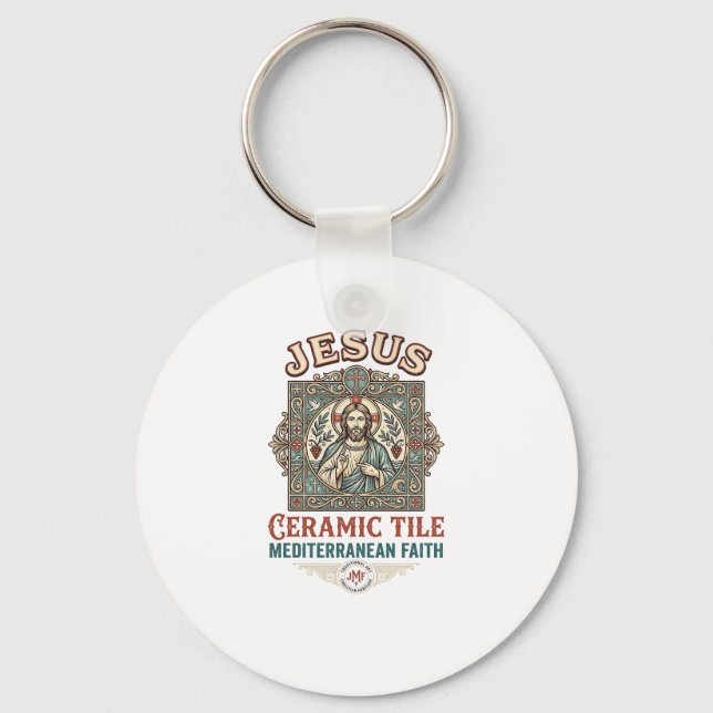 Jesus Ceramic Tile Mediterranean Faith Jesus Ceram Keychain (Front)