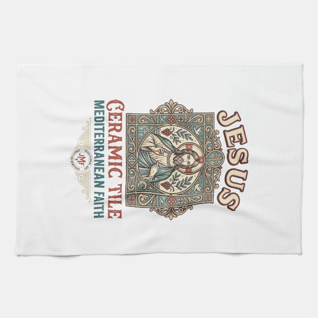 Jesus Ceramic Tile Mediterranean Faith Jesus Ceram Kitchen Towel (Horizontal)