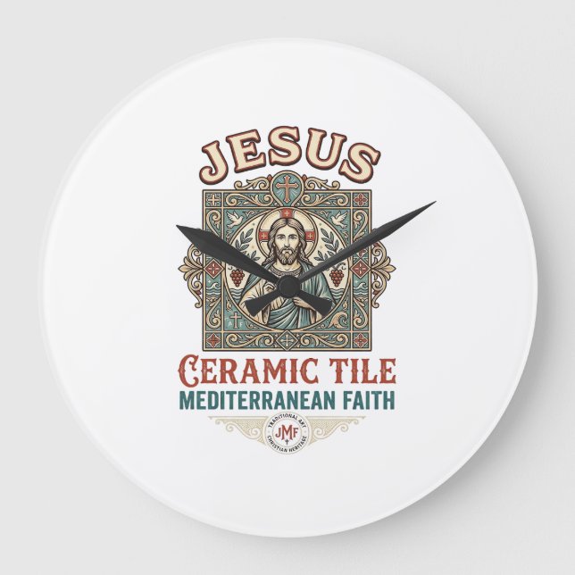 Jesus Ceramic Tile Mediterranean Faith Jesus Ceram Large Clock (Front)