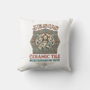 Jesus Ceramic Tile Mediterranean Faith Jesus Ceram Throw Pillow