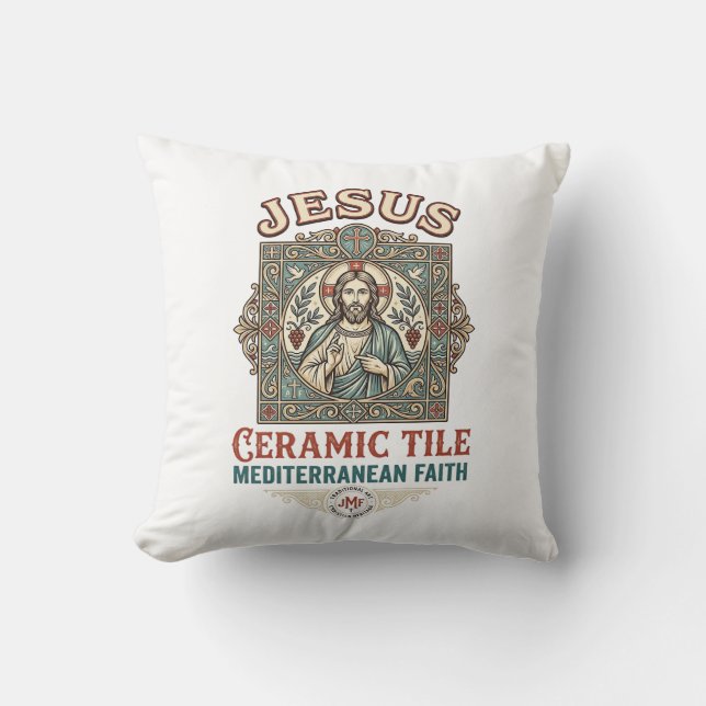 Jesus Ceramic Tile Mediterranean Faith Jesus Ceram Throw Pillow (Front)