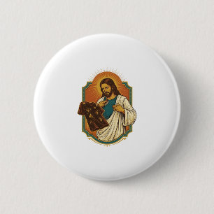 Jesus Chalk Covered Black Gym Clothes Mess Workout 2 Inch Round Button