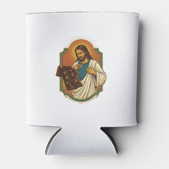 Jesus Chalk Covered Black Gym Clothes Mess Workout Can Cooler (Front)
