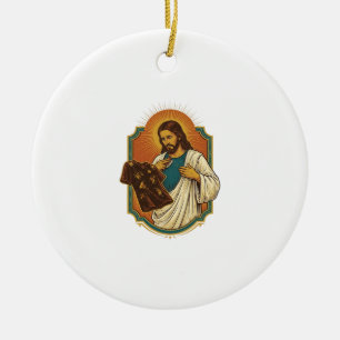 Jesus Chalk Covered Black Gym Clothes Mess Workout Ceramic Ornament
