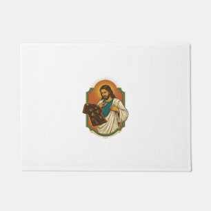 Jesus Chalk Covered Black Gym Clothes Mess Workout Doormat