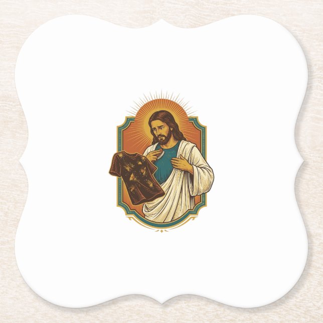 Jesus Chalk Covered Black Gym Clothes Mess Workout Paper Coaster (Front)