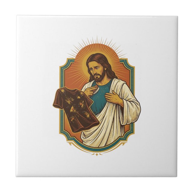 Jesus Chalk Covered Black Gym Clothes Mess Workout Tile (Front)