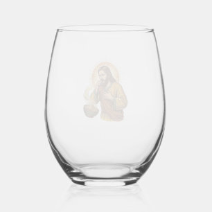 Jesus Choking Dry Tortilla Chip Crumb Food Humor_1 Stemless Wine Glass