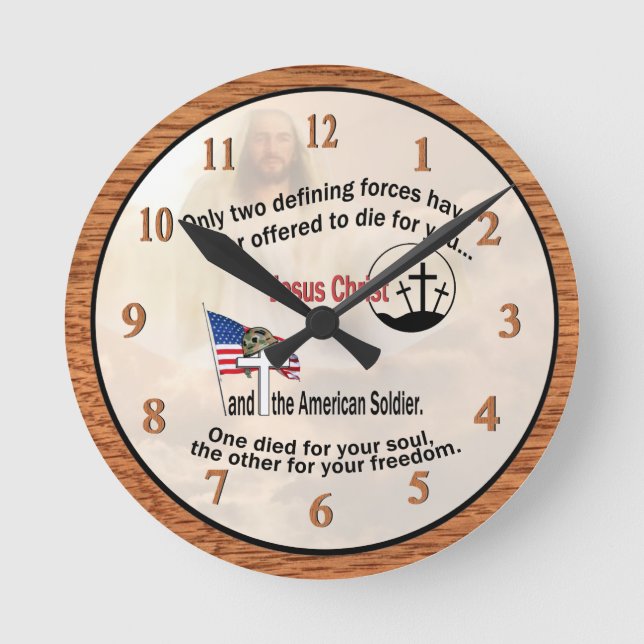 Jesus Christ and the American Soldier Medium Clock (Front)