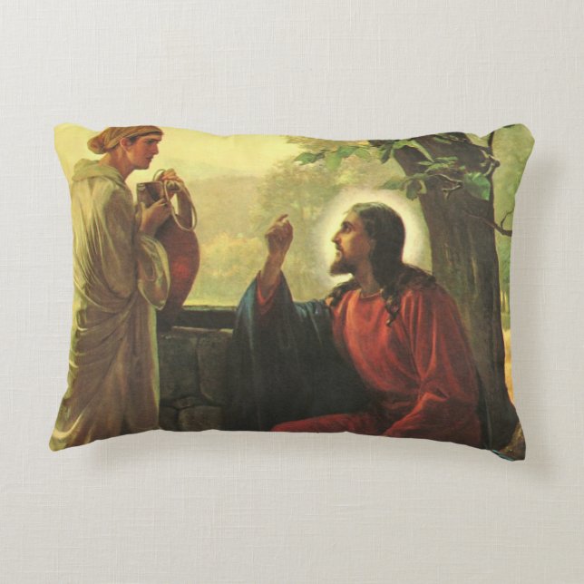 Jesus Christ and the Good Samaritan at the Well Accent Pillow (Back)