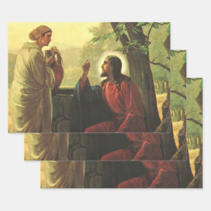 Jesus Christ and the Good Samaritan at the Well Wrapping Paper Sheet