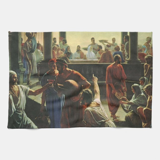 Jesus Christ at Wedding of Cana, Water into Wine Kitchen Towel (Horizontal)