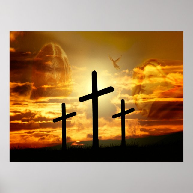 Jesus Christ Blessed Virgin Mary Dove Calvery Poster (Front)