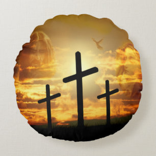 Jesus Christ Blessed Virgin Mary Dove Calvery Round Pillow