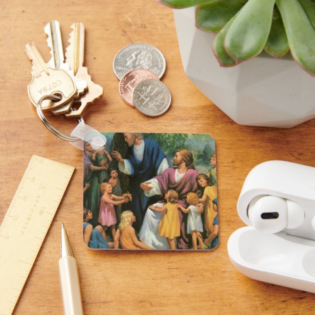 Jesus Christ Blessing Children, Vintage Religion Keychain (Desk)
