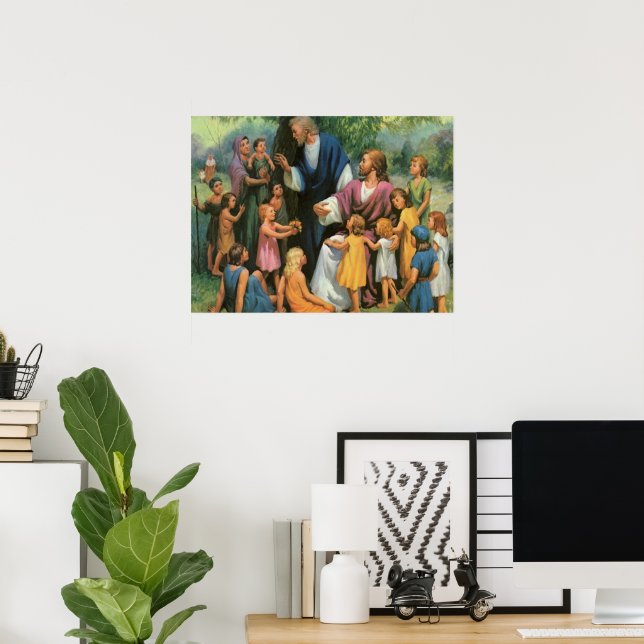 Jesus Christ Blessing Children, Vintage Religion Poster (Home Office)