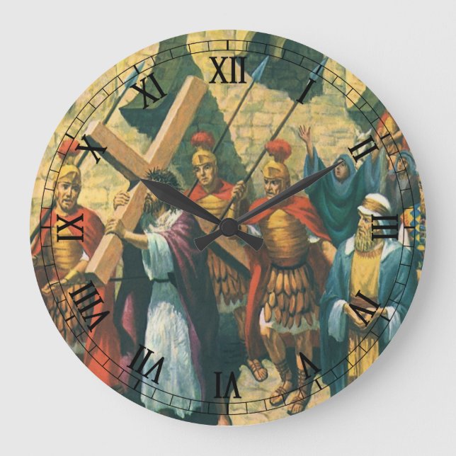 Jesus Christ Carrying the Cross to his Crucifixion Large Clock (Front)