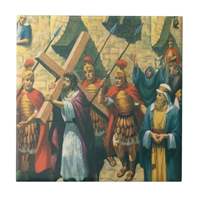 Jesus Christ Carrying the Cross to his Crucifixion Tile (Front)