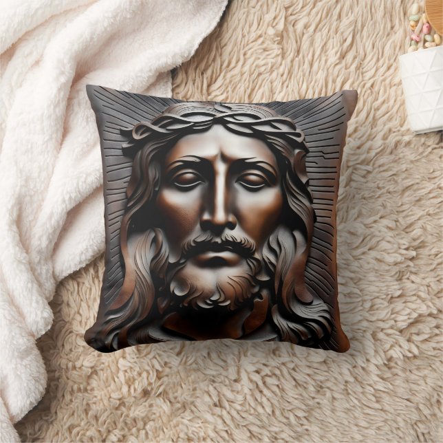 Jesus Christ Carved Relief With Radiant Background Throw Pillow (Blanket)