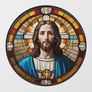 Jesus Christ Circular Faux Stained Glass Circle Window Cling