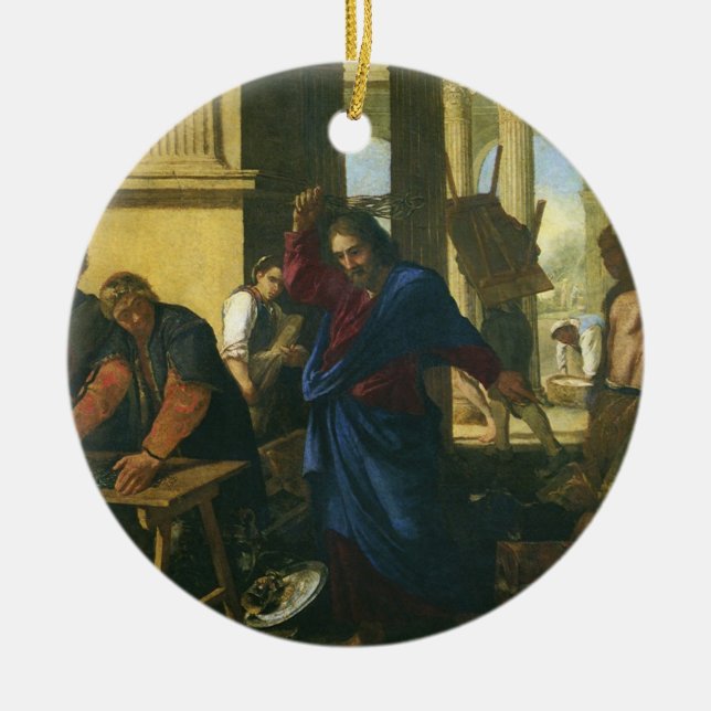 Jesus Christ Cleansing of the Temple Ceramic Ornament (Front)