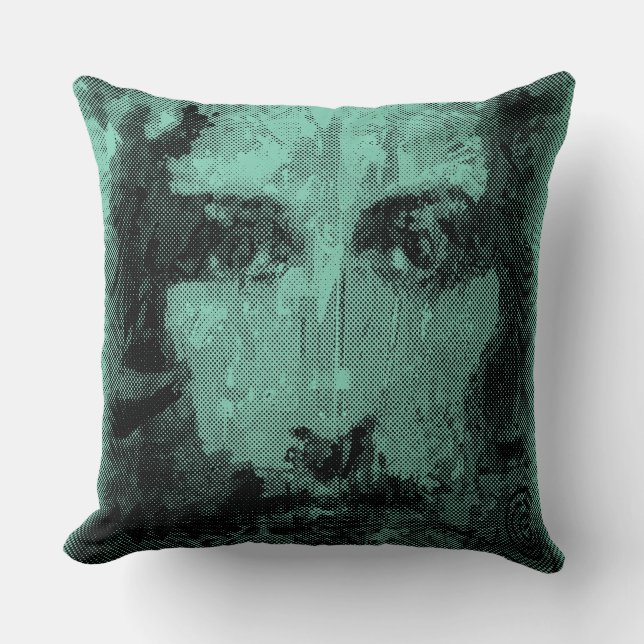 Jesus Christ Collage halftone black + your ideas Throw Pillow (Front)