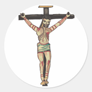 Jesus Christ Cross Crucifixion Watercolor art    Classic Round Sticker