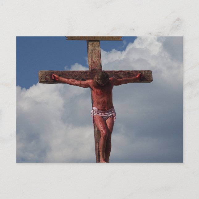 Jésus Christ crucifié sur la croix photo de carte  (Devant)