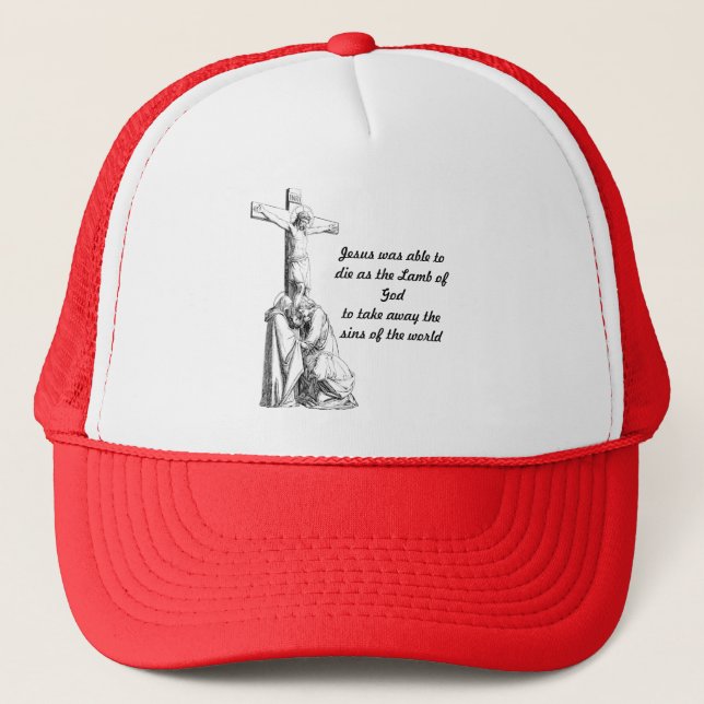  Jesus Christ Crucifixion cross Bible Quotes Trucker Hat (Front)
