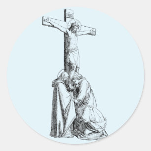 Jesus Christ Crucifixion cross Illustration art Classic Round Sticker