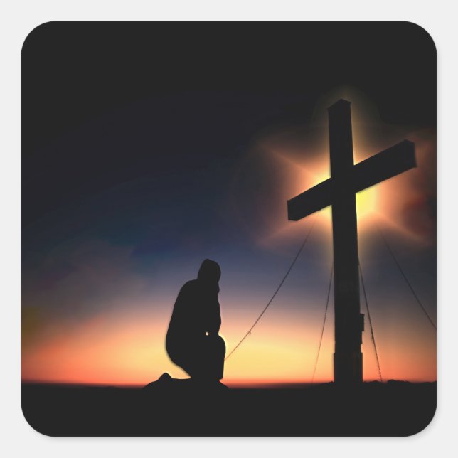 Jesus Christ Crucifixion Cross Square Sticker (Front)